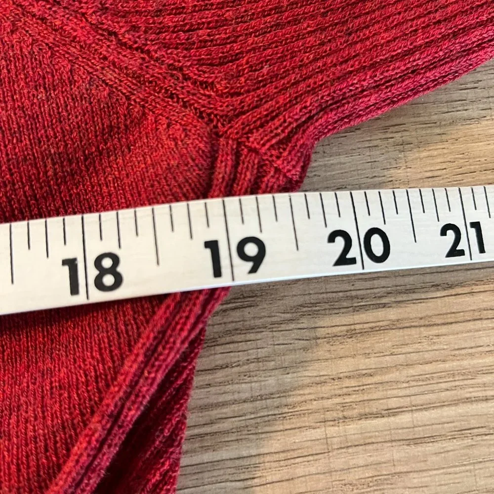 Eileen Fisher Sweater Size Medium Cardigan Red Wool Open Front Ribbed Draped - Picture 9 of 10